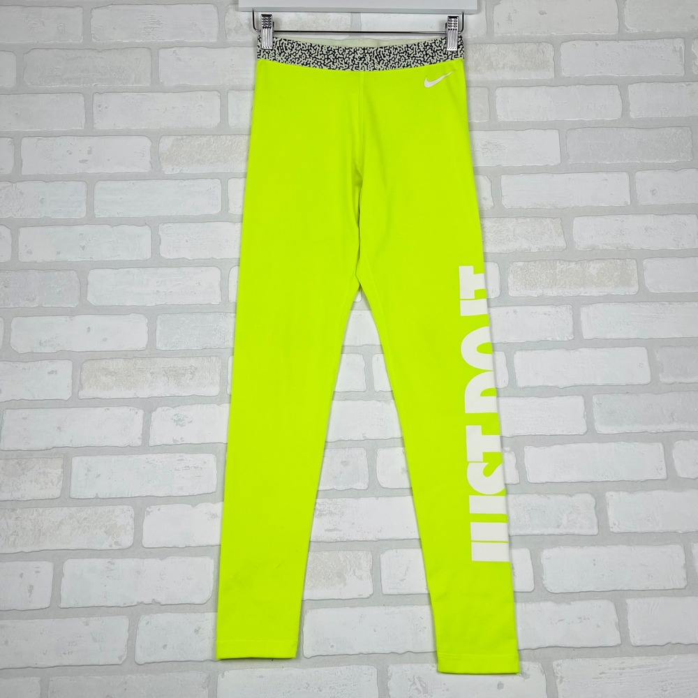 Nike Dri-FIT Neon Yellow Volt Just Do It Leggings Womens XS Activewear Tights